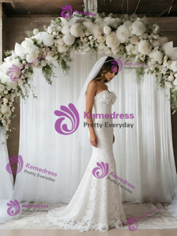 White Mermaid Lace Strapless Wedding Dress