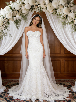 White Mermaid Spaghetti Straps Wedding Dress