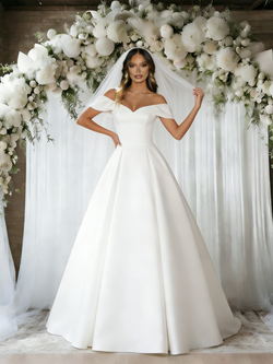 White Satin Off the Shoulder Wedding Dress