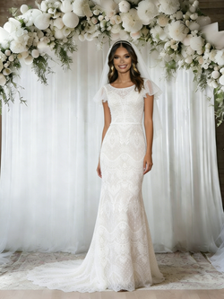White Mermaid Lace Scoop Neck Wedidng Dress