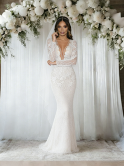White Mermaid Lace Long SLeeve Backless Wedding Dress