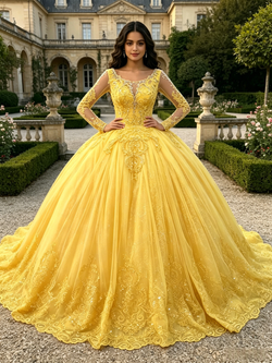 Yellow Tulle Appliques Quinceanera Dress