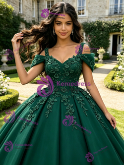 Green Tulle Off the Shoulder Appliques Quinceanera Dress