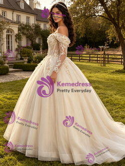 Champagne Tulle Appliques Quinceanera Dress