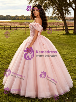 Pink Off The Shoulder Appliques Quinceanera Dress