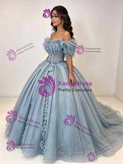 Blue Tulle Off The Shoulder Appliques Quinceanera Dress