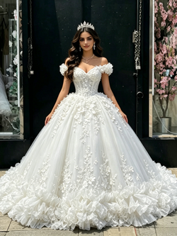 White Tulle Off The Shoulder Appliques Quinceanera Dress