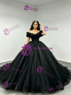 Black Tulle Off The Shoulder Quinceanera Dress