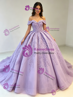 Purple Ball Gown Appliques Quinceanera Dress