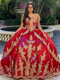 Red Tulle Off The Shoulder Appliques Quinceanera Dress