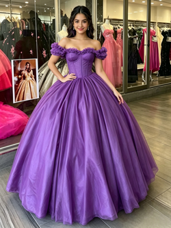Purple Tulle Off the Shoulder Quinceanera Dress