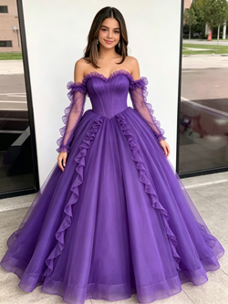 Purple Tulle Strapless Quinceanera Dress