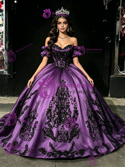 Purple Off The Shoulder Lace Appliques Quinceanera Dress