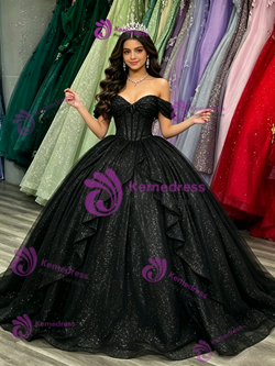 Black Sequins Off the Shoulder Quinceanera Dress