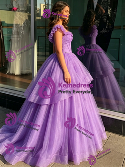 Purple Tulle Straps Beading Quinceanera Dress