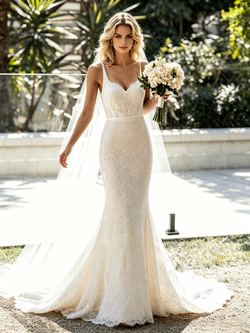Sexy White Mermaid Lace Straps Wedding Dress