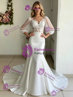 Sexy White Tulle V-neck Split Wedding Dress