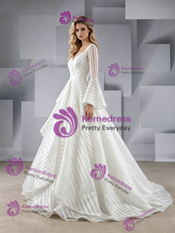 White Long Sleeve Square Neck Wedding Dress