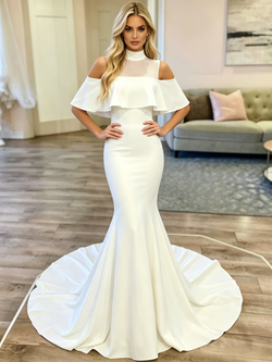 White Mermaid High Neck Wedding Dress