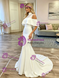 White Mermaid High Neck Wedding Dress