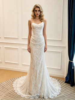 White Mermaid Lace Irregular Neck Wedding Dress
