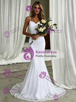 White Mermaid Spaghetti Straps Wedding Dress