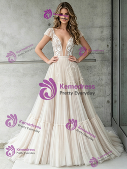 Ivory Tulle Lace V-neck Wedding Dress