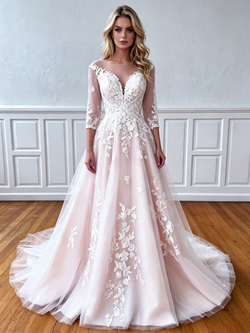 Scoop Neck Tulle Lace Appliques Backless Wedding Dress