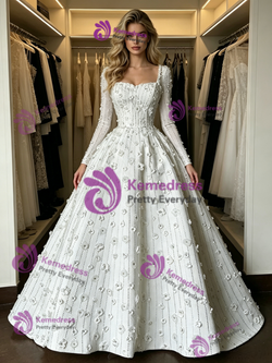 White Square Neck Short Sleeve Wedding Dress