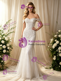 Sexy White Mermaid Sequins Beading Wedding Dress