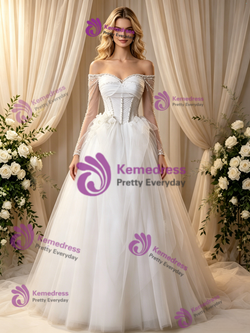 White Tulle Straps Beading Wedding Dress