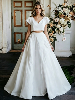 White Satin Two Piece Wedding Dress