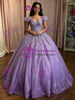 Purple Tulle Appliques Quinceanera Dress
