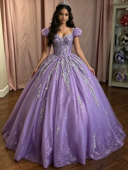 Purple Tulle Appliques Quinceanera Dress