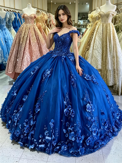 Blue Tulle Appliques Quinceanera Dress
