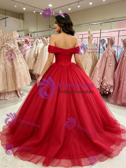 Red Tulle Off the Shoulder Quinceanera Dress
