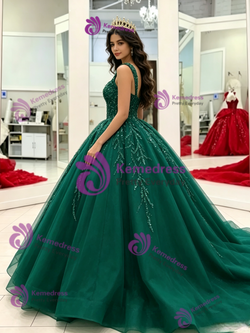 Green Tulle One Shoulder Quinceanera Dress