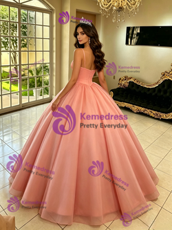 Orange Tulle Spaghetti Straps Quinceanera Dress