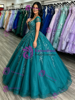 Blue Tulle Lace Appliques Quinceanera Dress
