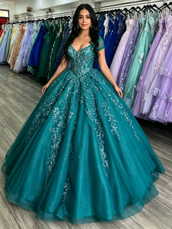 Blue Tulle Lace Appliques Quinceanera Dress