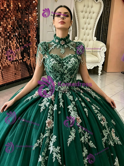 Green Tulle Appliques Quinceanera Dress