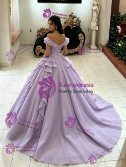 Purple Tulle Off the Shoulder Quinceanera Dress