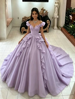 Purple Tulle Off the Shoulder Quinceanera Dress