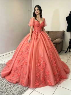 V-neck Tulle Appliques Quinceanera Dress