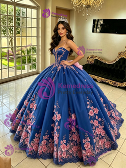 Blue Tulle Appliques Quinceanera Dress