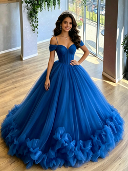 Royal Blue Tulle Off the Shoulder Quinceanera Dress