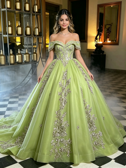 Green Tulle Off the Shoulder Quinceanera Dress