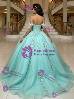 Tulle Off the Shoulder Appliques Quinceanera Dress