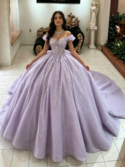 Purple Tulle Off the Shoulder Quinceanera Dress