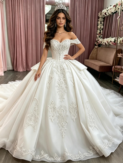 White Tulle Off the Shoulder Appliques Quinceanera Dress
